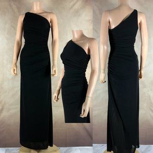 LAUNDRY by SHELLI SEGAL One Shoulder Ruched Black Bodycon Gown Size 4